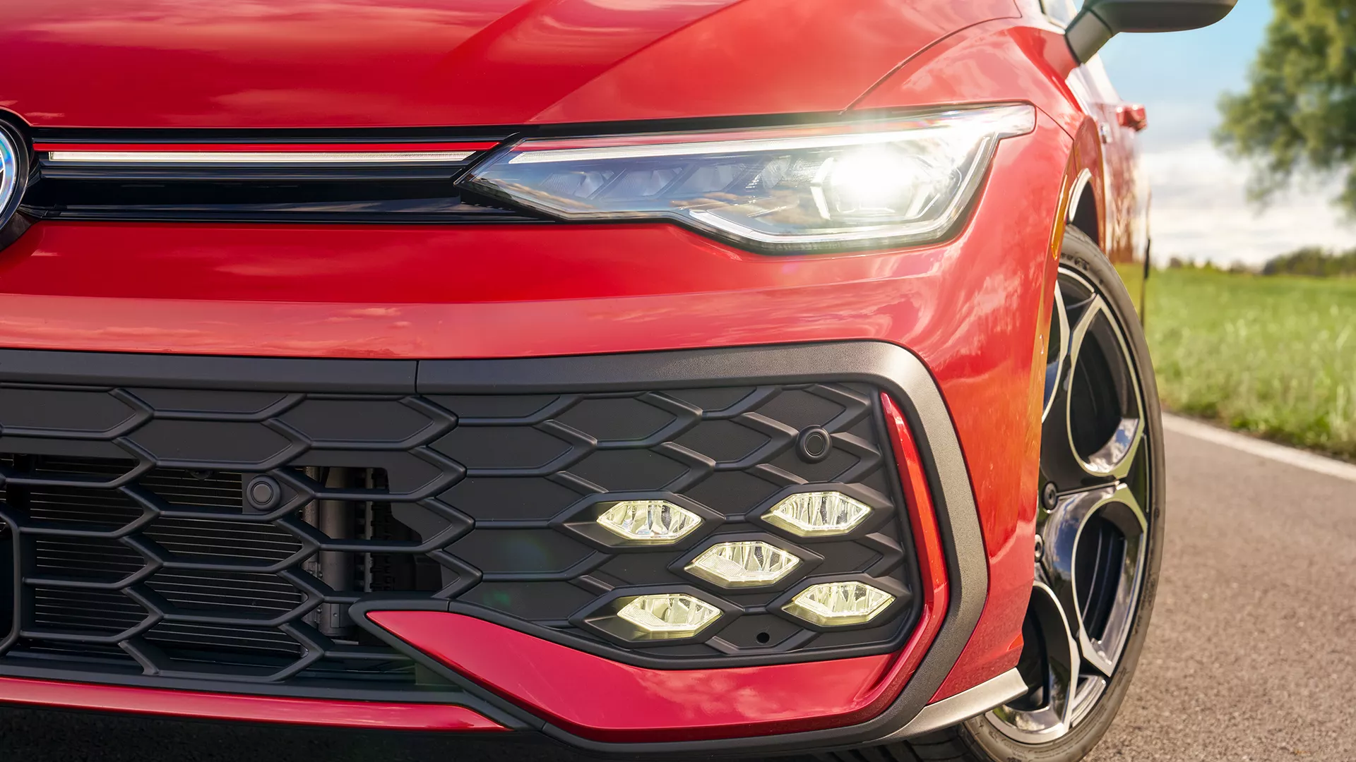 2026 VW Golf GTI LED headlights with Adaptive Front Lighting System (AFS) and Dynamic Cornering Lights 